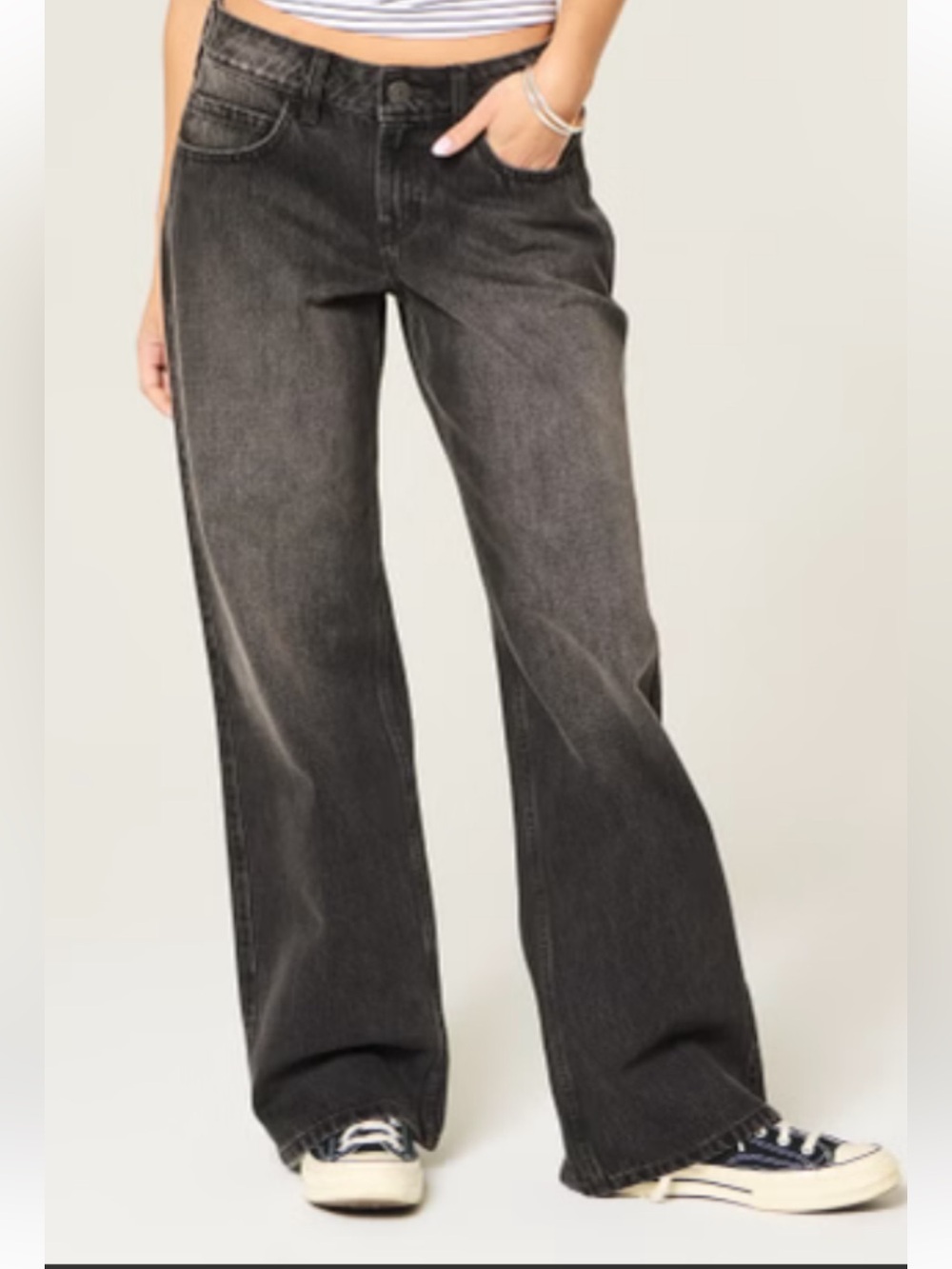 Hollister Black Washed Wide-Leg Jeans